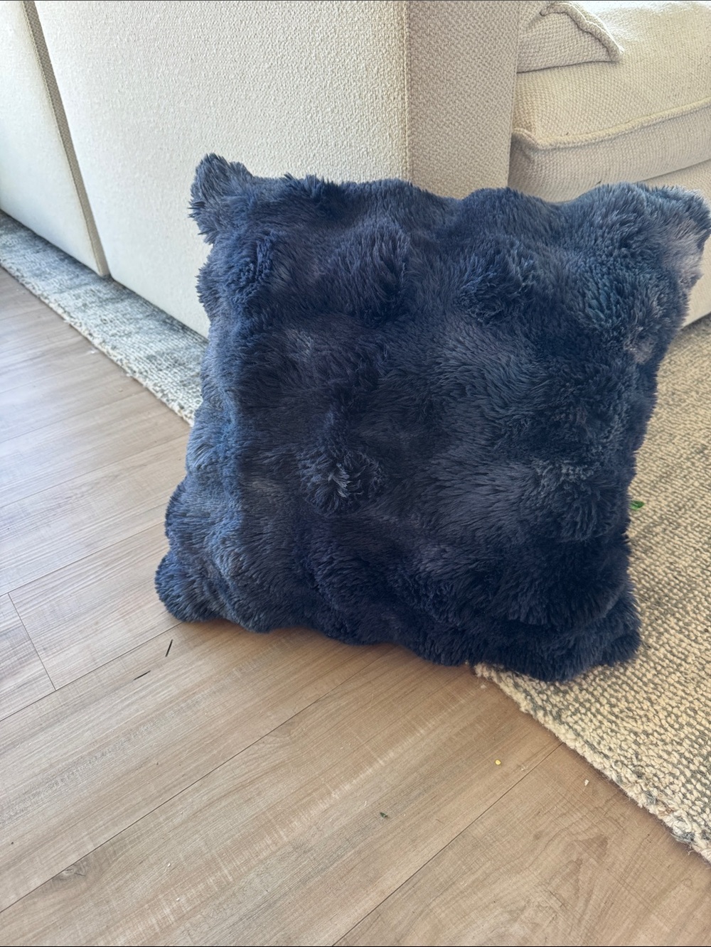 Plush Crage and Barrel Faux Fur Decorative Throw Pillow - Navy 18x18”